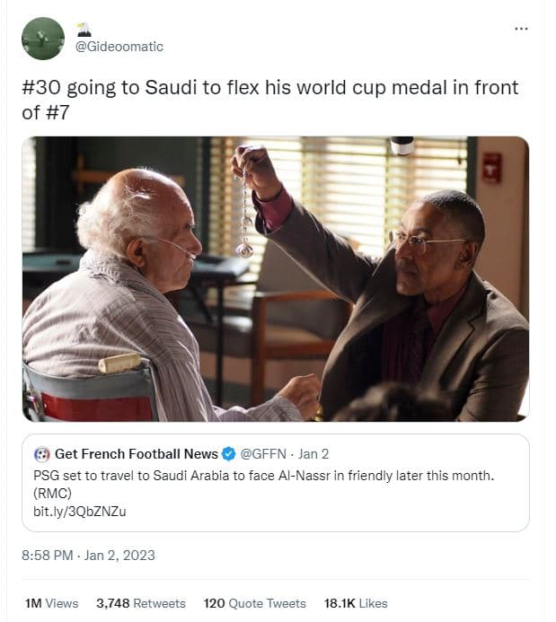 Gideoomatic 30 going to saudi to flex his world cup medal in front of 7 get fren