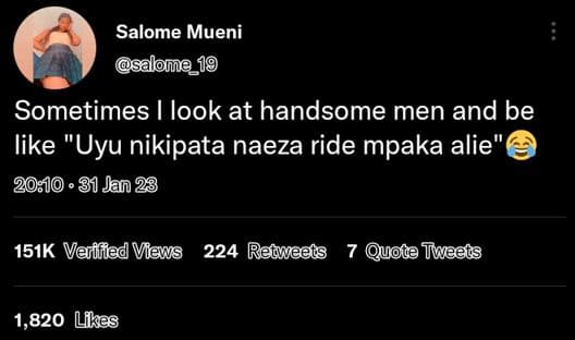 Salome mueni salome_19 sometimes look at handsome men and be like 'uyu nikipata