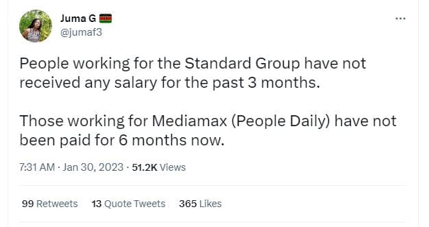 Juma g jumaf3 people working for the standard group have not received any salary