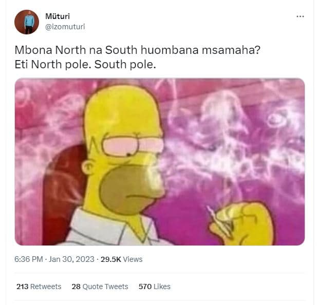 Müturi izomuturi mbona north na south huombana msamaha? eti north pole. south po