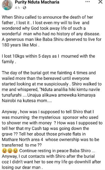 Purity nduta macharia 4h when shiru called to announce the death of her father l