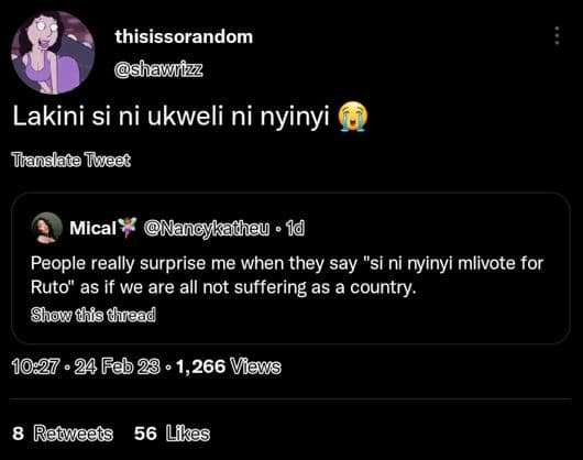 Thisissorandom shawiz lakini si ni ukweli ni nyinyi translate tieet mical nangyk