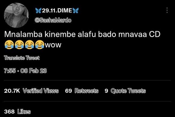 29.11.dime sashamardo mnalamba kinembe alafu bado mnavaa cd wow tanslata tweet 0