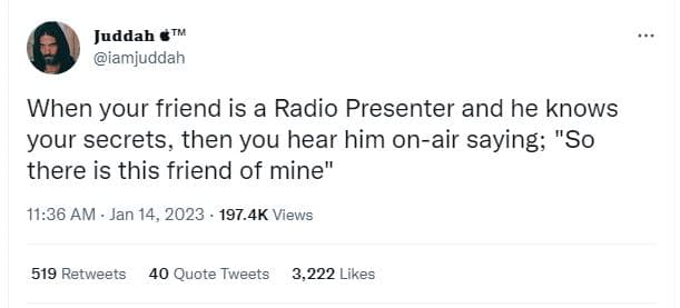 Juddab tm iamjuddah when your friend is a radio presenter and he knows your secr