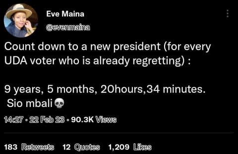Eve maina evenmaia count down to a new president for every uda voter who is alre