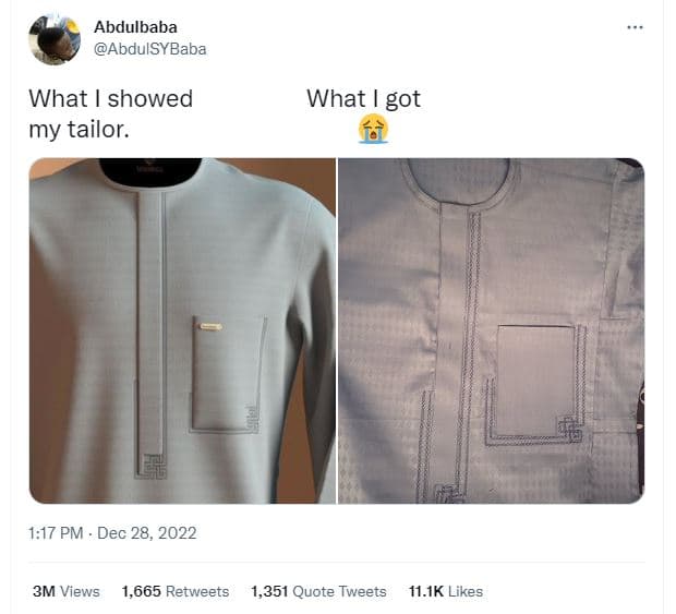 Abdulbaba abdulsybaba what showed my tailor. what got 1.17 pm dec 28, 3m views 1