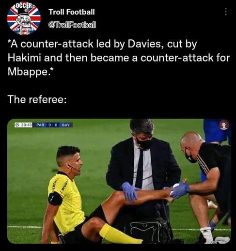 Occer troll football ubolfootbal 'a counterattack led by davies, cut by hakimi a