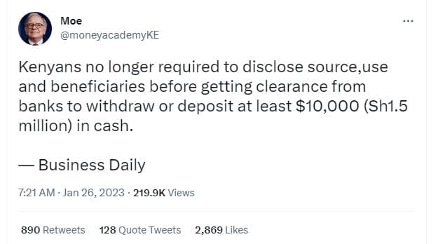 Moe moneyacademyke kenyans no longer required to disclose sourceuse and benefici