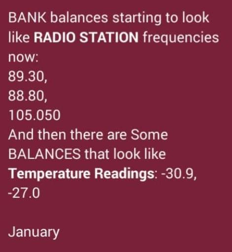 Bank balances starting to look like radio station frequencies now 89.30, 88.80,