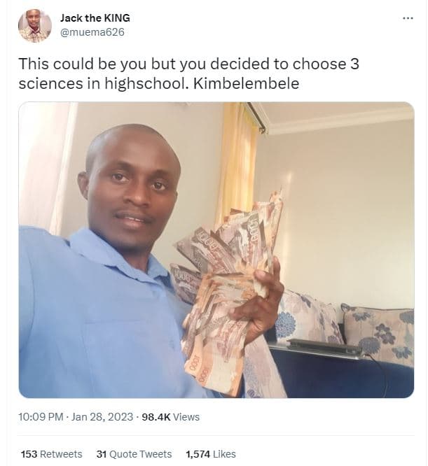 Jack the king muema626 this could be you but you decided to choose 3 sciences in