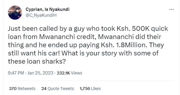 Cyprian, is nyakundi c_nvakundih just been called by a guy who took ksh. 5ook qu