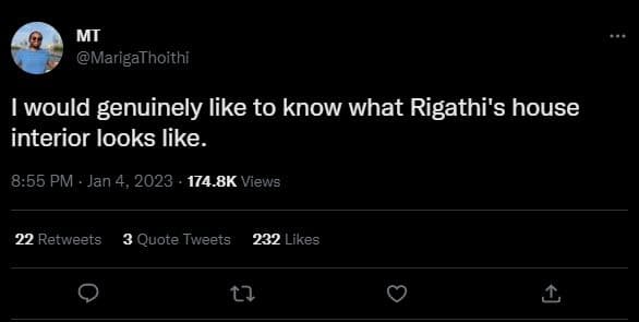 Mt marigathoithi would genuinely like to know what rigathi's house interior look