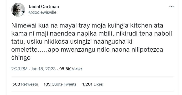 Jamal cartman doclewisville nimewai kua na mayai tray moja kuingia kitchen ata k