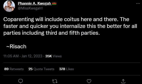 Phannie a kwegah misskwegahi coparenting will include coitus here and there. the