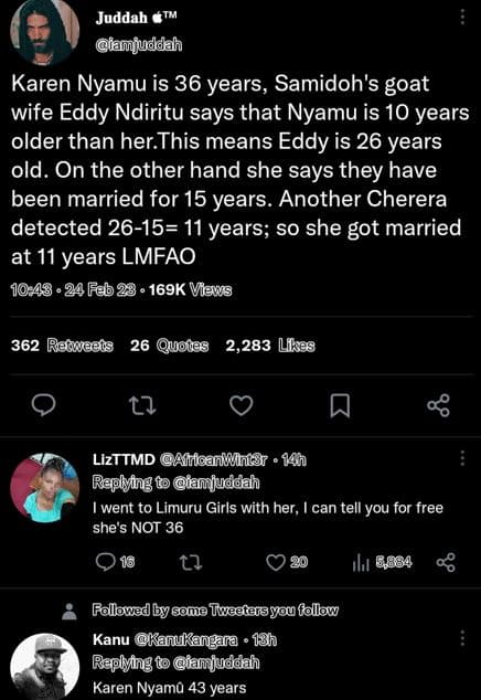 Juddah iamjuddah karen nyamu is 36 years, samidoh's goat wife eddy ndiritu says