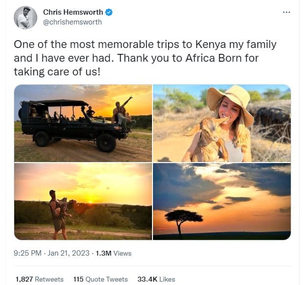 Chris hemsworth chrishemsworth one of the most memorable trips to kenya my famil