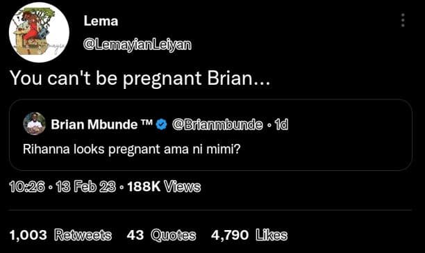 Lema lemayianleiyan you can't be pregnant brian brian mbunde tm 'briannbunde 1d