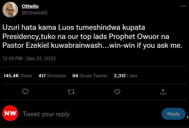 Othello othelloke uzuri hata kama luos tumeshindwa kupata presidency,tuko na our