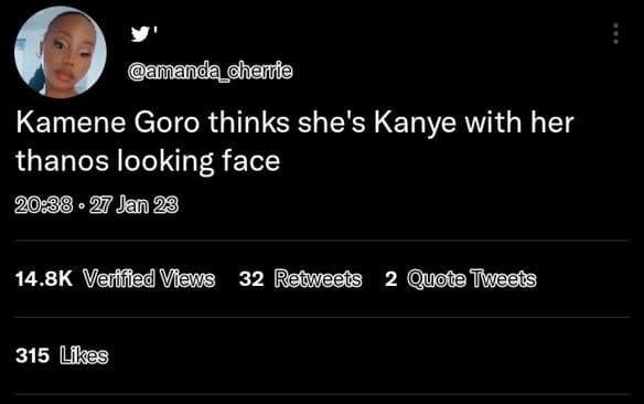Manda_cherfe kamene goro thinks she's kanye with her thanos looking face 27 jan