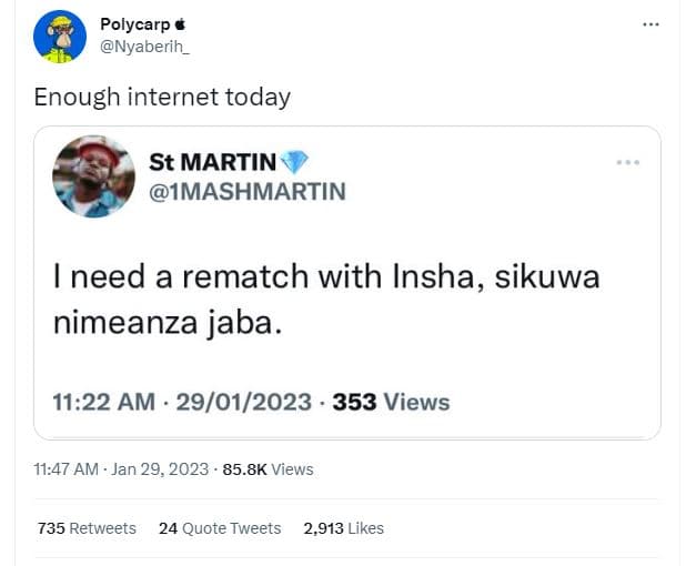 Polycarp nyaberih enough internet today st martin imashmartin need a rematch wit