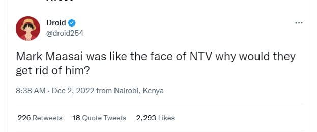 Droid droid254 mark maasai was like the face of ntv why would they get rid of hi