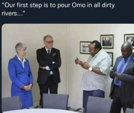 Our first step is to pour omo in all dirty rivers .