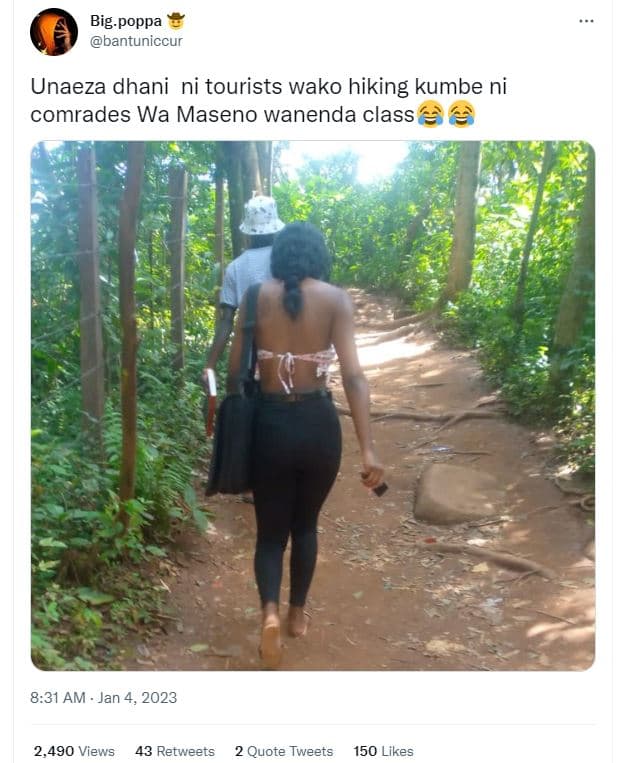 Bigpoppa bantuniccur unaeza dhani ni tourists wako hiking kumbe ni comrades wa m
