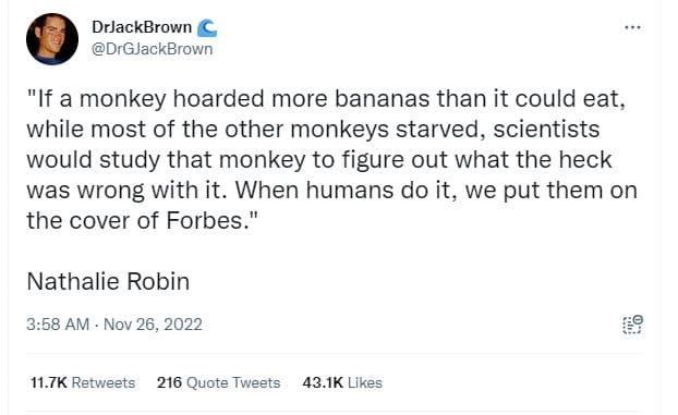 Drjackbrown drgjackbrown if a monkey hoarded more bananas than it could eat, whi