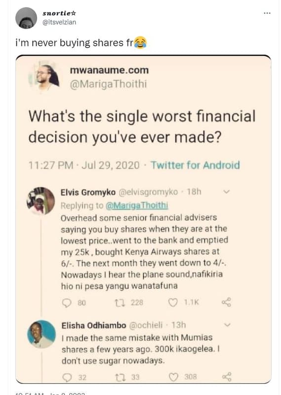 Snortier itsvelzian i'm never buying shares fr mwanaume com marigathoithi what's