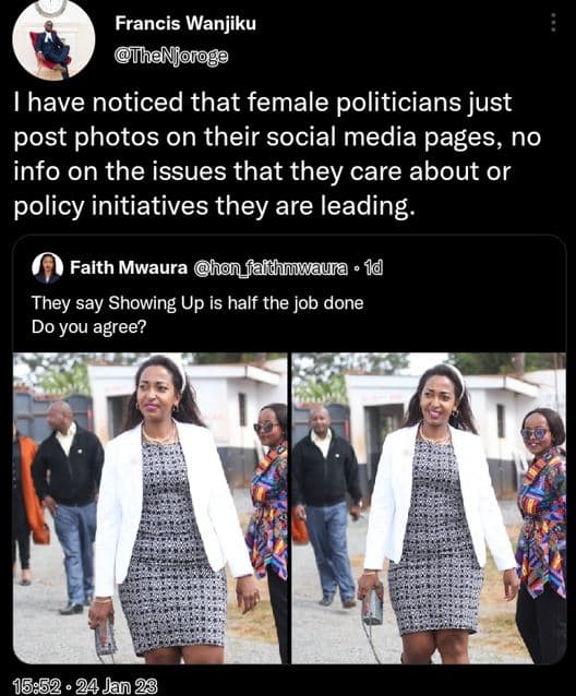Francis wanjiku thenjonoge have noticed that female politicians just post photos