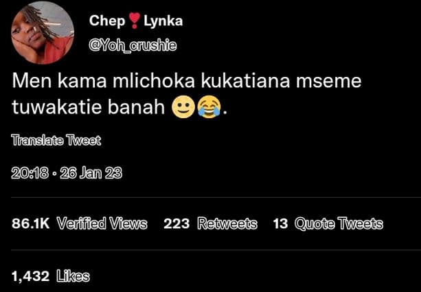 Chep lynka yoh_cushie men kama mlichoka kukatiana mseme tuwakatie banah translat