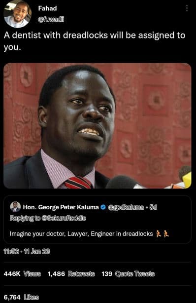 Fahad iupadhi a dentist with dreadlocks will be assigned to you. hon. george pet