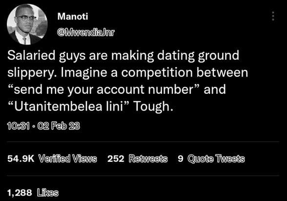 Manoti mwendianr salaried guys are making dating ground slippery. imagine a comp