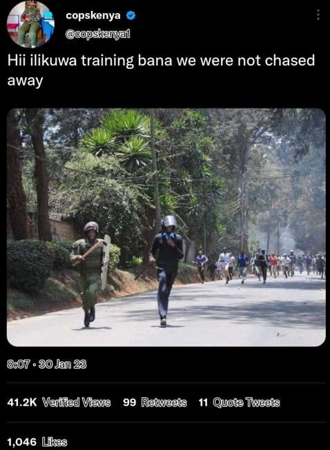 Copskenya opskenyai hii ilikuwa training bana we were not chased away 80jan 23 4