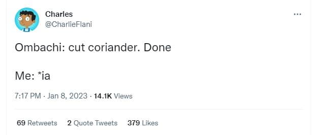 Charles charlieflani ombachi cut coriander. done me ia 717 pm jan 8, 14.ik views