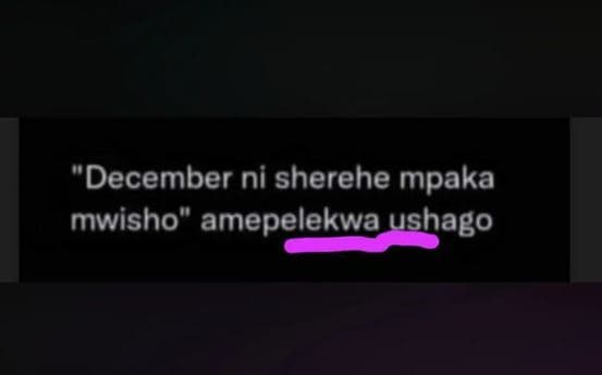 December ni sherehe mpaka mwisho amepelekwa ushago