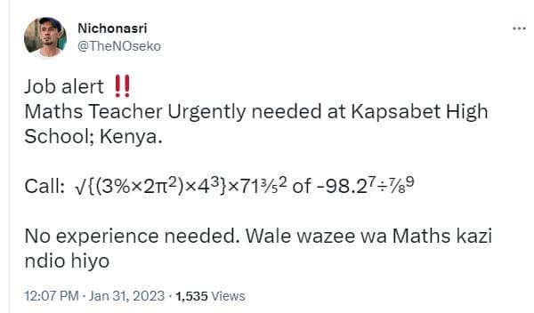 Nichonasri thenoseko job alert maths teacher urgently needed at kapsabet high sc