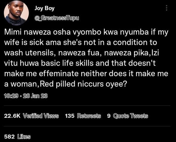 Joy boy gfeatesslupu mimi naweza osha vyombo kwa nyumba if my wife is sick ama s