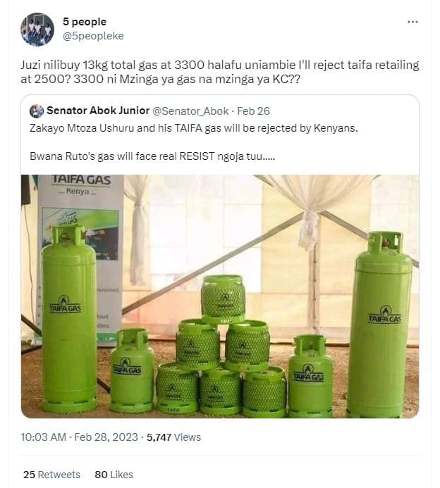 5 people 5peopleke juzi nilibuy 13kg total gas at halafu uniambie i'il reject ta