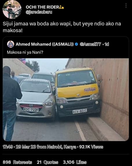 Ochi the riderl jaiedsubarru sijui jamaa wa boda ako wapi, but yeye ndio ako na