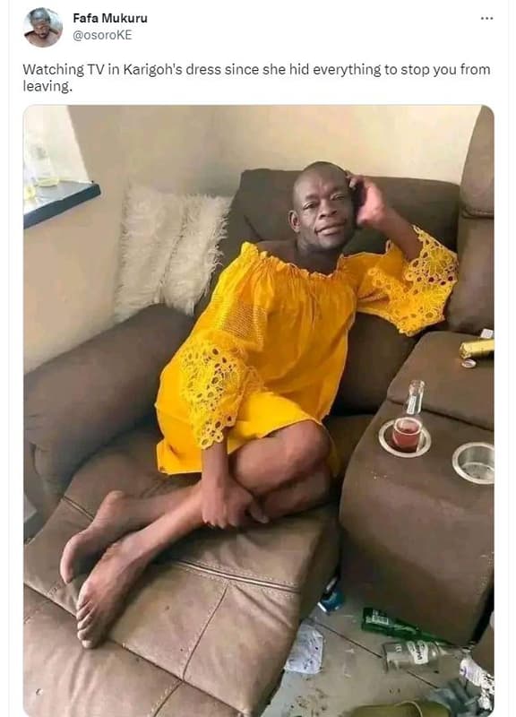 Fafa mukuru osoroke watching tvin karigoh's dress since she hid everything to st