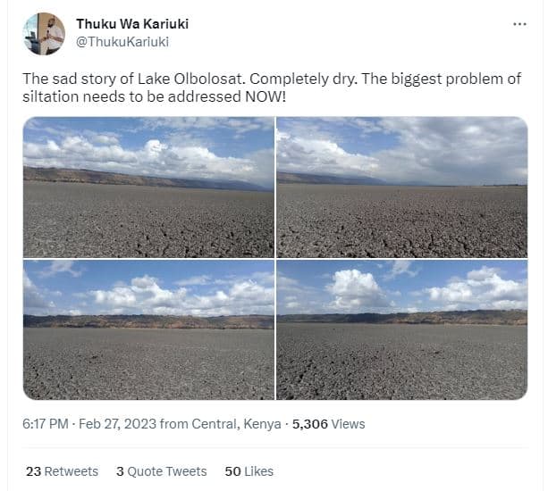 Thuku wa kariuki thukukariuki the sad story of lake olbolosat. completely dry. t