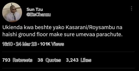 Sun tzu iischanzy ukienda kwa beshte yako kasaraniroysambu na haishi ground floo