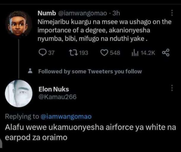 Numb iamwangomao 3h nimejaribu kuargu na msee wa ushago on the importance of a d