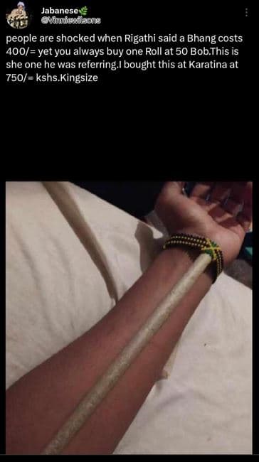 Jabanese oiunicneong people are shocked when rigathi said bhang costs 400 yet yo