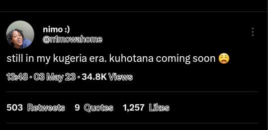 Nimo nlmowahome still in my kugeria era. kuhotana coming soon .03 mays 23.34.8k