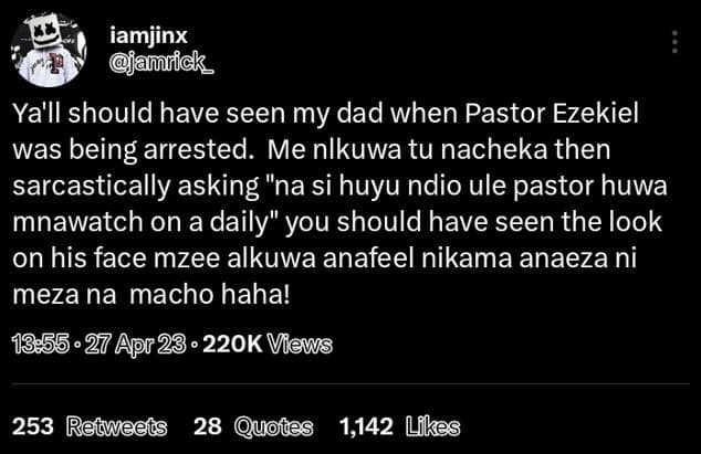Iamjinx jamrick ya'll should have seen my dad when pastor ezekiel was being arre