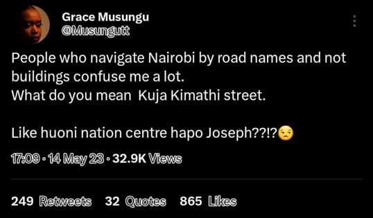 Grace musungu musungyn people who navigate nairobi by road names and not buildin