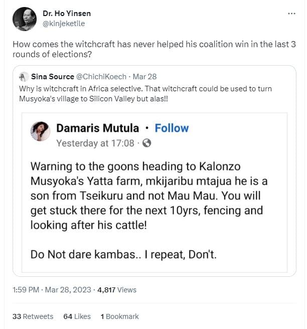 Dr. ho yinsen kinjeketile how comes the witchcraft has never helped his coalitio