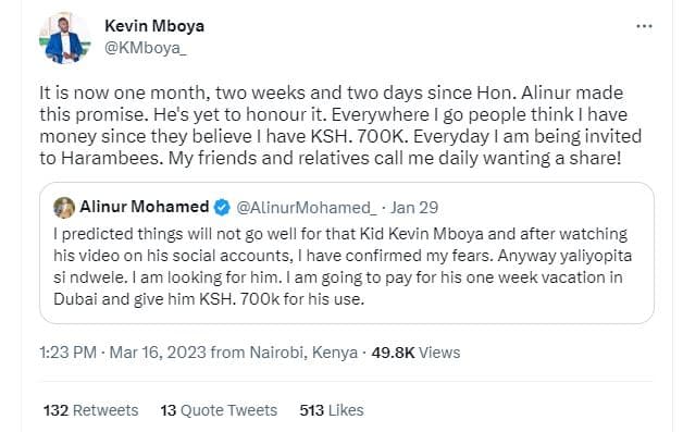 Kevin mboya kmboya_ it is now one month two weeks and two days since hon. alinur
